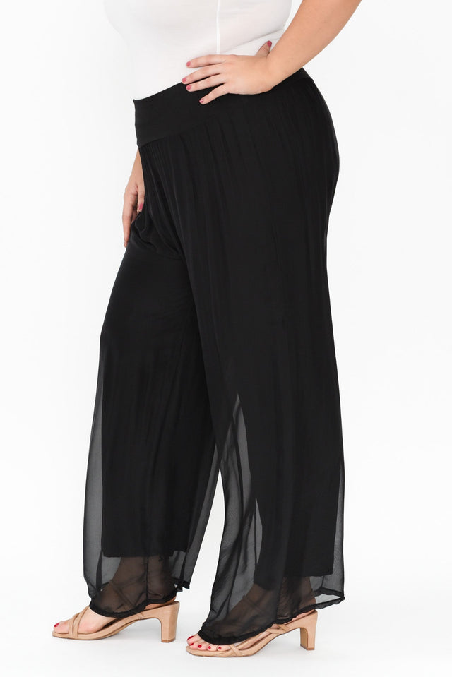 Laurier Black Silk Wide Leg Pants,Brunette model,alt text|model:Gabby image 9