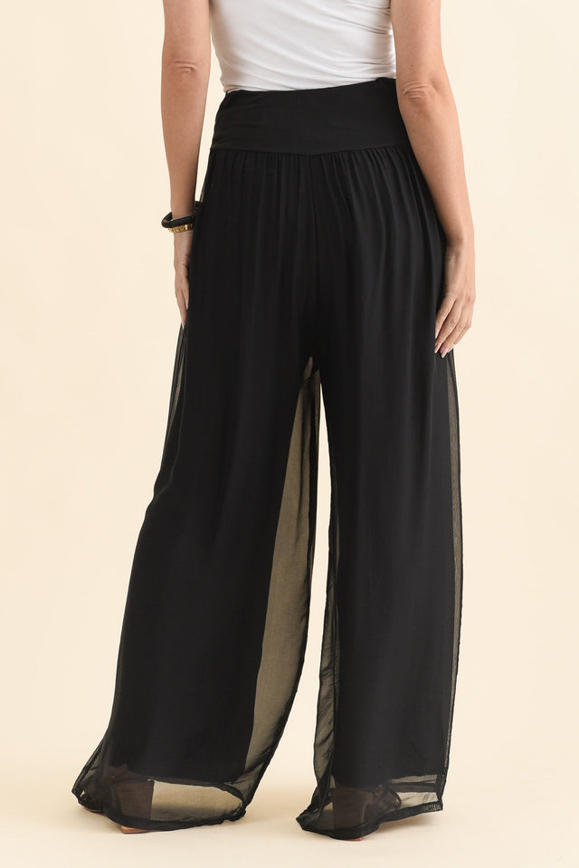 Laurier Black Silk Wide Leg Pants,Brunette model,alt text|model:MJ image 4
