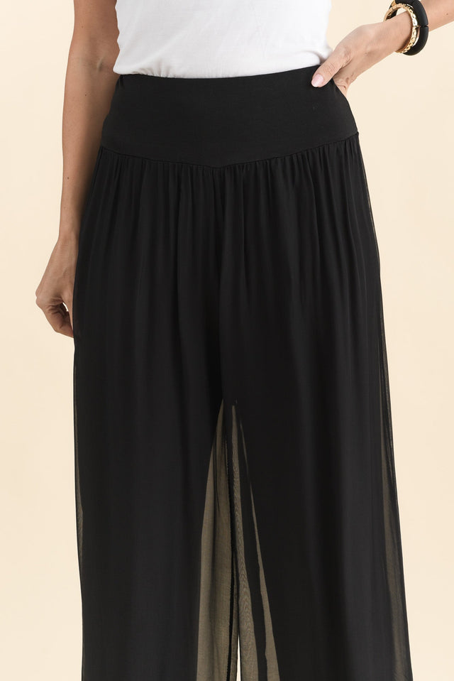 Laurier Black Silk Wide Leg Pants,Brunette model,alt text|model:MJ image 5