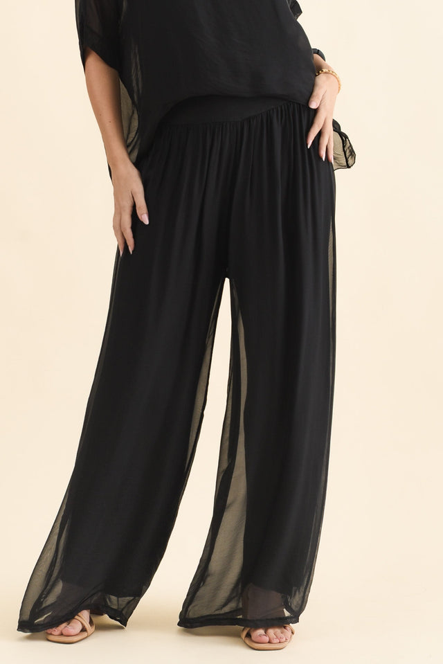 Laurier Black Silk Wide Leg Pants,Brunette model,alt text|model:MJ