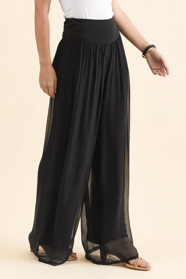 Laurier Black Silk Wide Leg Pants,Brunette model,alt text|model:MJ image 3