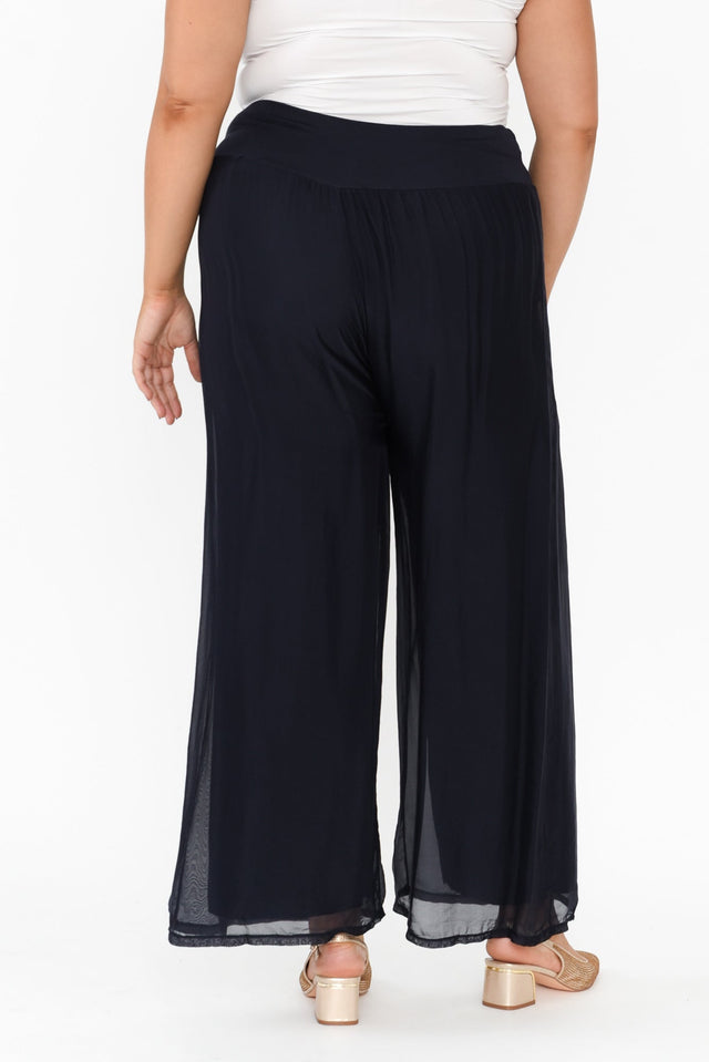 Laurier Navy Silk Wide Leg Pants,Brunette model,alt text|model:Gabby image 12