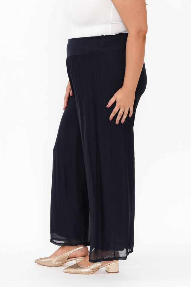 Laurier Navy Silk Wide Leg Pants,Brunette model,alt text|model:Gabby image 11