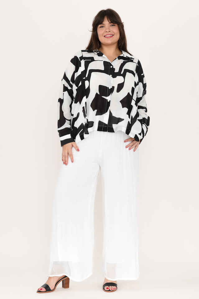Laurier White Silk Wide Leg Pants,Brunette model,alt text|model:Gabby image 7