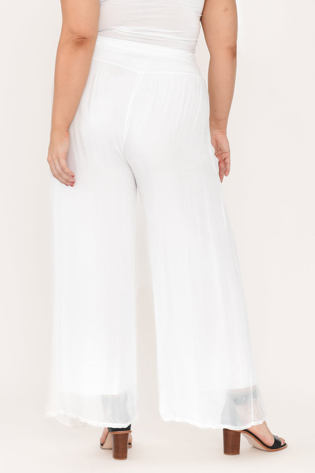 Laurier White Silk Wide Leg Pants,Brunette model,alt text|model:Gabby image 9