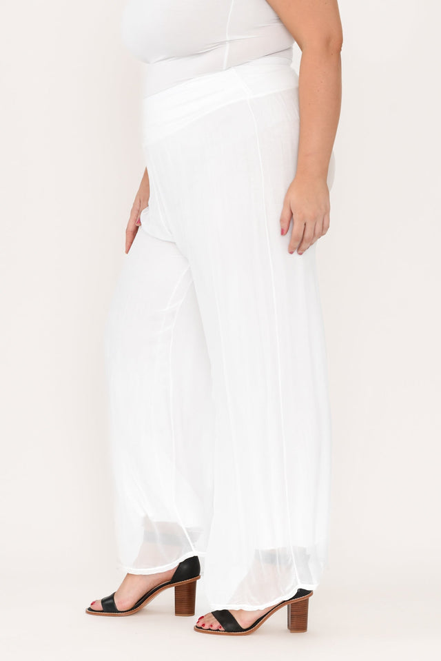 Laurier White Silk Wide Leg Pants,Brunette model,alt text|model:Gabby image 8