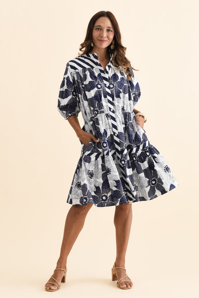 Lazar Navy Floral Cotton Dress