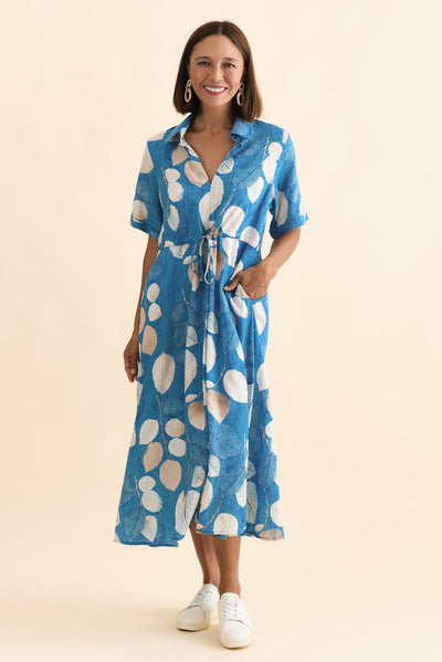 Leigh Blue Leaf Tie Dress
