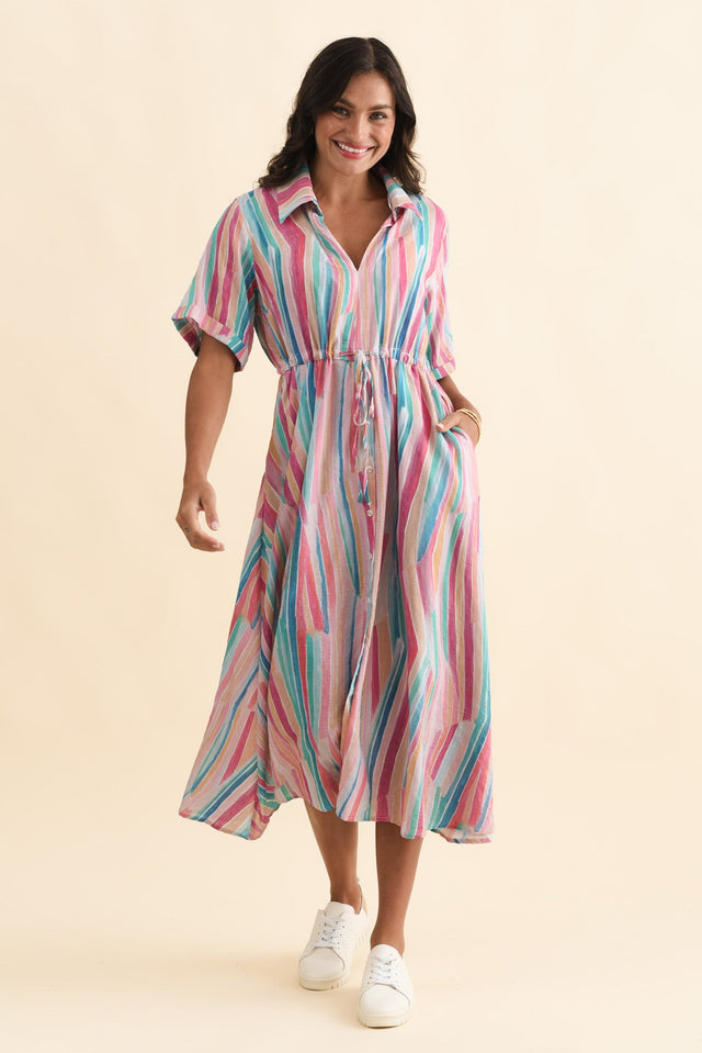 Leigh Pink Stripe Tie Dress,Brunette model,alt text|model:Brontie image 3
