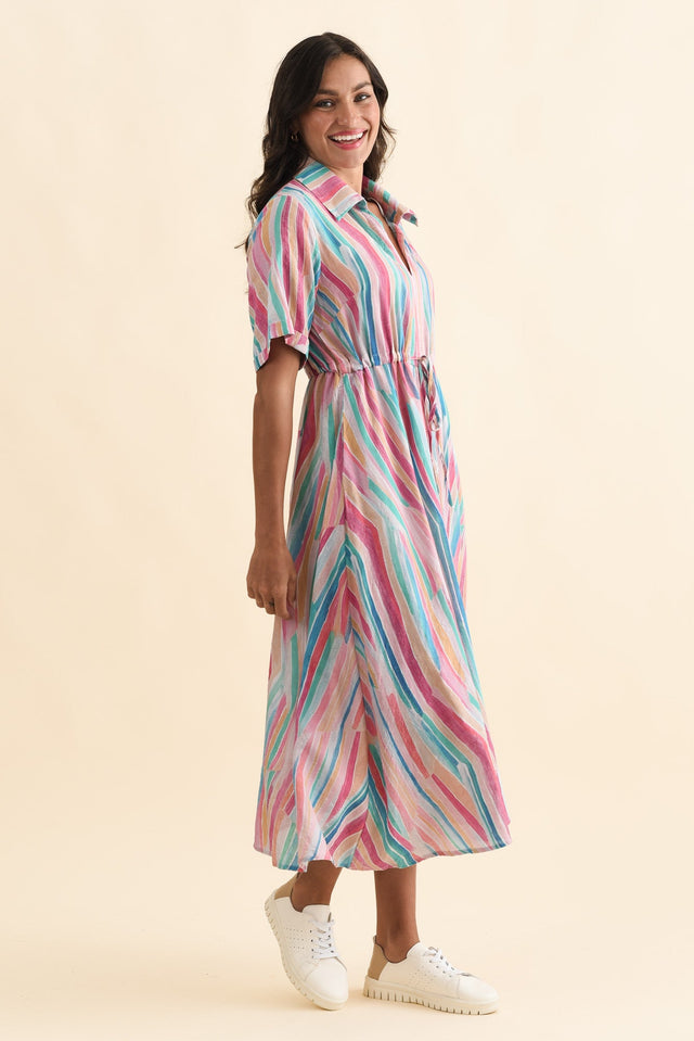 Leigh Pink Stripe Tie Dress,Brunette model,alt text|model:Brontie image 4
