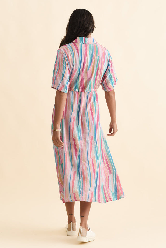Leigh Pink Stripe Tie Dress,Brunette model,alt text|model:Brontie image 5