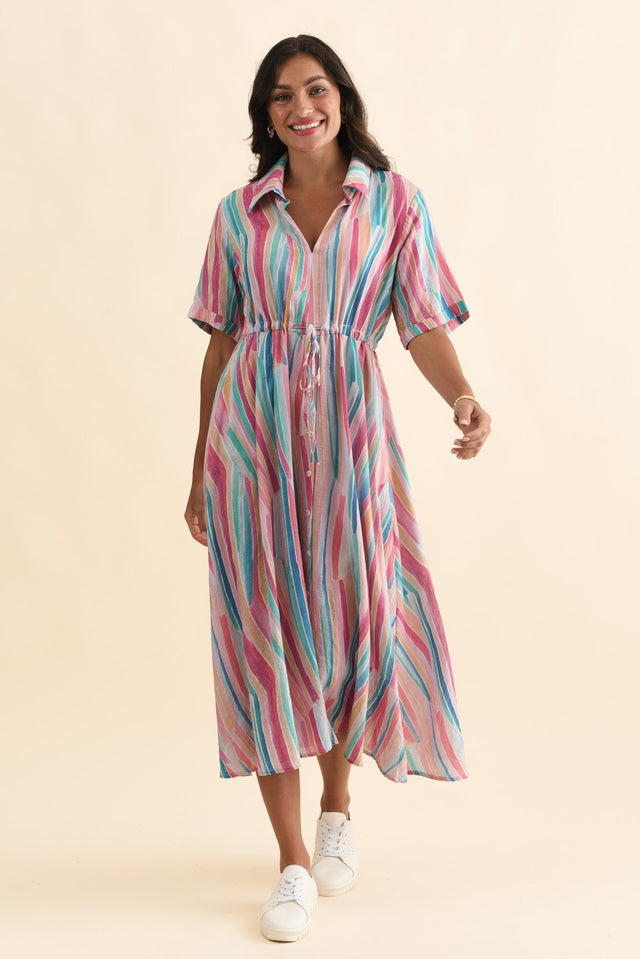 Leigh Pink Stripe Tie Dress,Brunette model,alt text|model:Brontie image 7