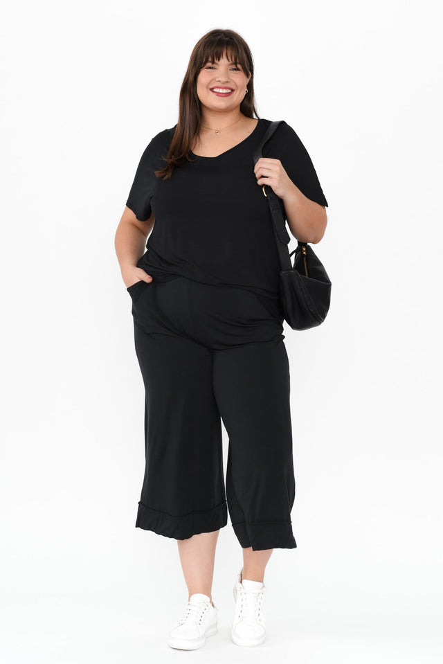 Lena Black Micro Modal Resort Pants,Brunette model,alt text|model:Gabby image 12