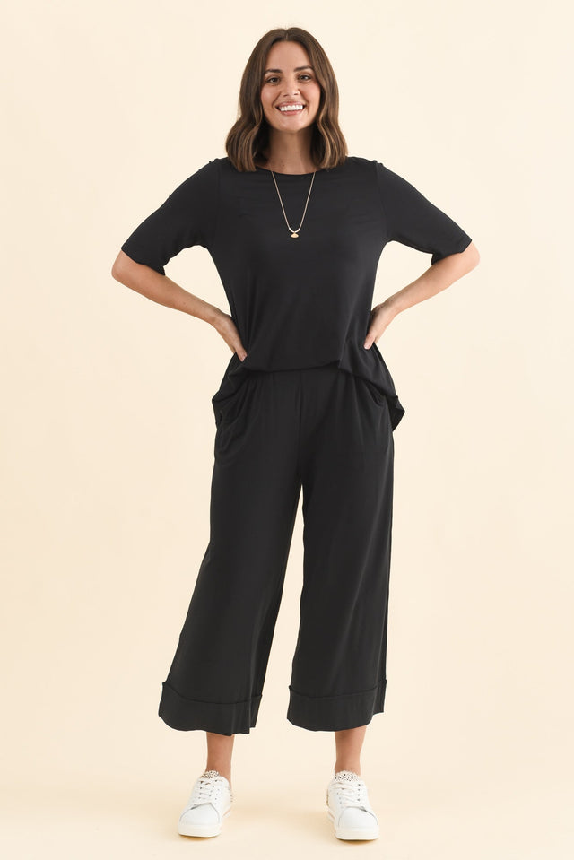 Lena Black Micro Modal Resort Pants,Brunette model,alt text|model:MJ image 7