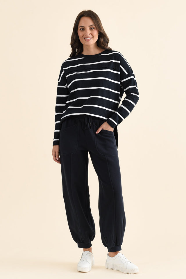 Leo Navy Cotton Sweatpants,brunette model,Full Outfit,alt text|model:MJ image 6