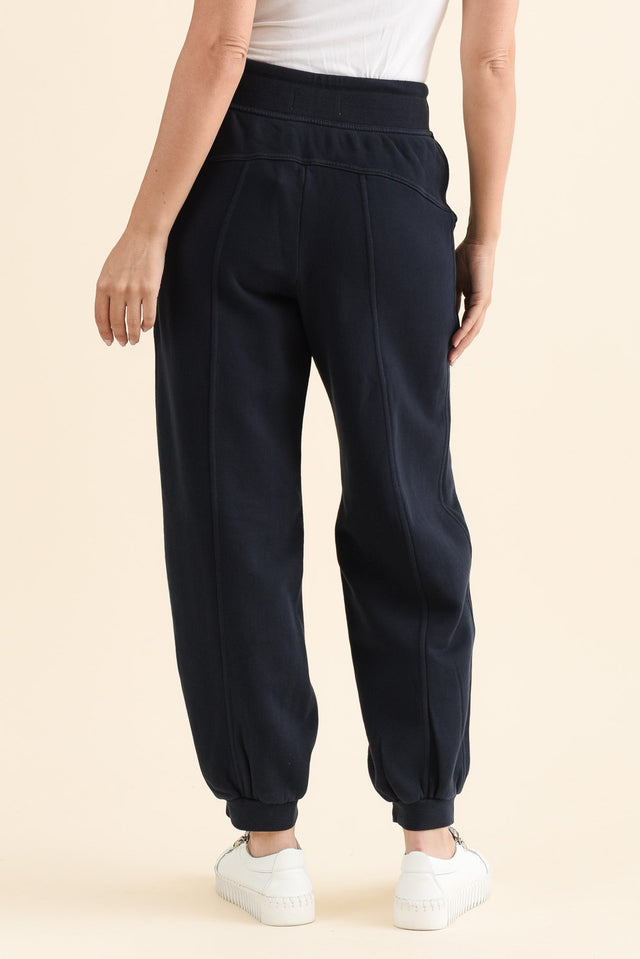 Leo Navy Cotton Sweatpants,brunette model,Back of Outfit,alt text|model:MJ image 4