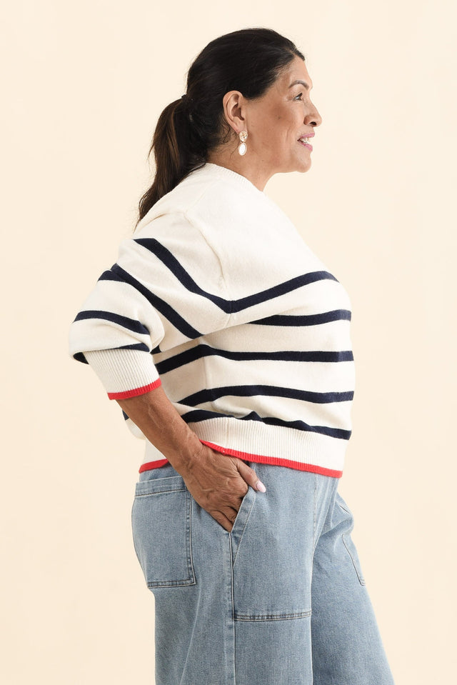Leonie Navy Stripe Knit Sweater,Brunette model,alt text|model:Pilita image 10