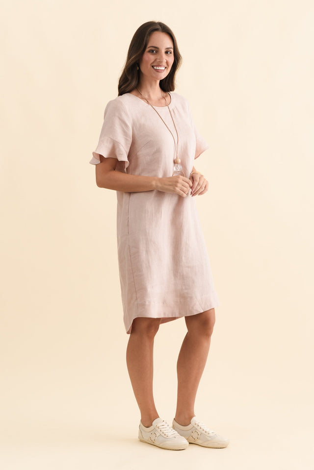 Lesley Blush Linen Flutter Sleeve Dress,Brunette model,alt text|model:MJ image 4
