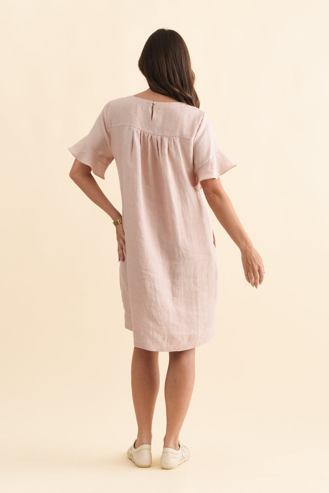 Lesley Blush Linen Flutter Sleeve Dress,Brunette model,alt text|model:MJ image 5