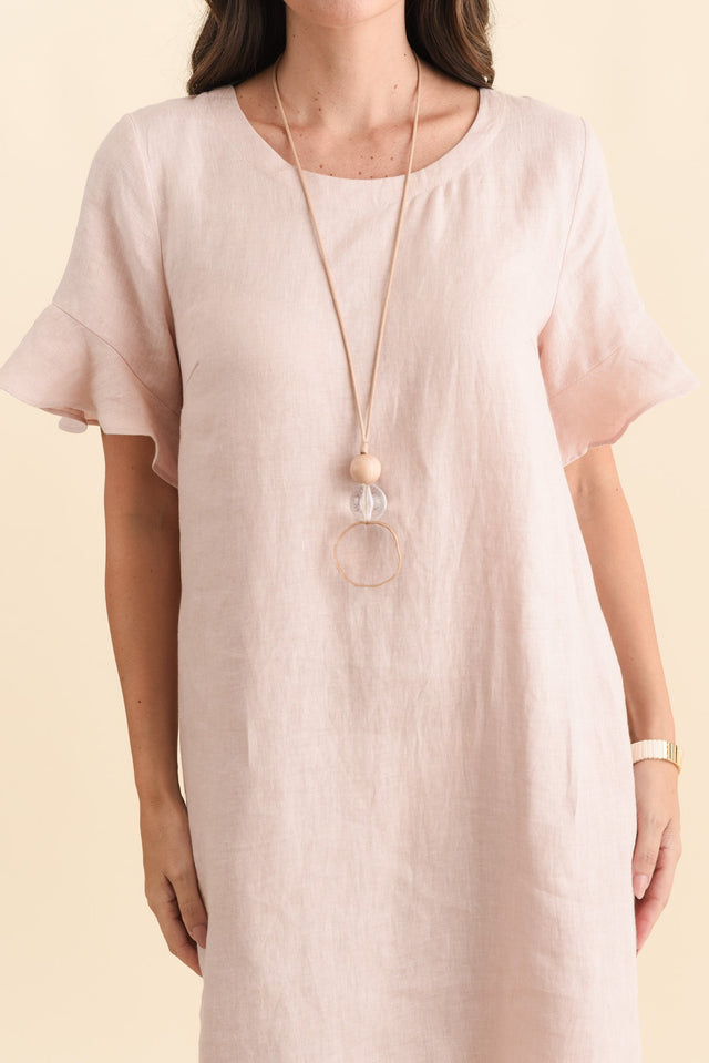 Lesley Blush Linen Flutter Sleeve Dress,Brunette model,alt text|model:MJ image 6