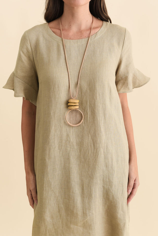 Lesley Taupe Linen Flutter Sleeve Dress,Brunette model,alt text|model:MJ image 6