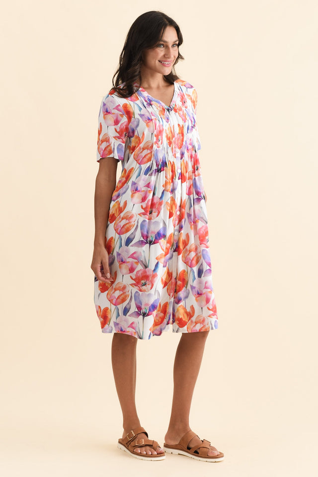Leticia Orange Flower Midi Dress,Brunette model,alt text|model:Brontie image 4