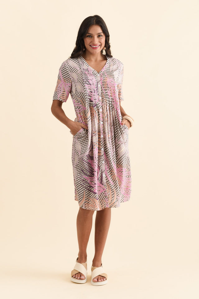 Leticia Pink Leaf Midi Dress,Brunette model,alt text|model:Brontie image 7