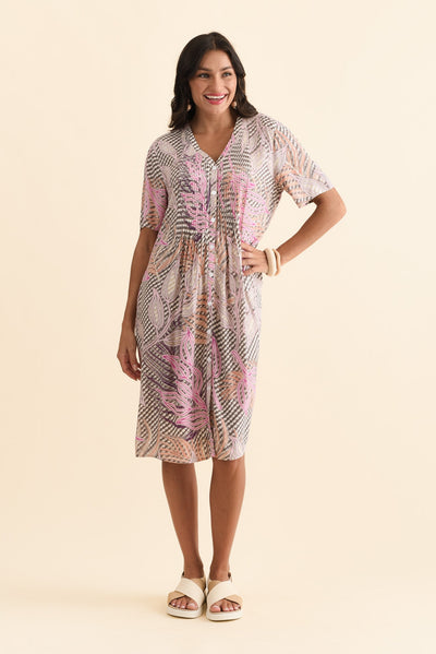 Leticia Pink Leaf Midi Dress