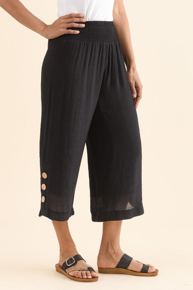Lettie Black Button Pants,Side,Brunette model,alt text|model:Cara image 5