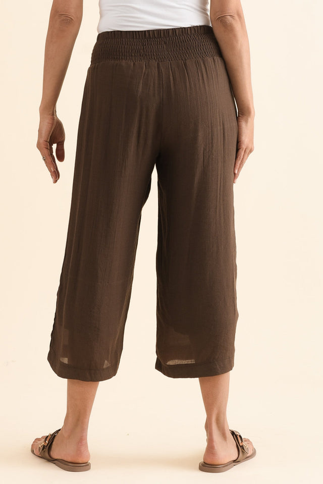 Lettie Chocolate Button Pants,Back,Brunette model,alt text|model:Cara image 5