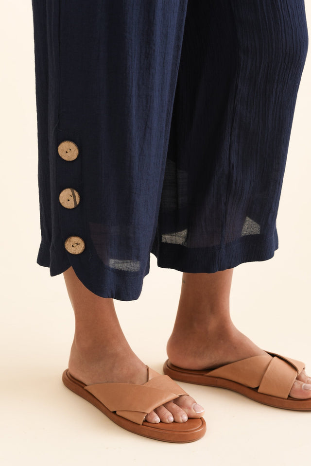 Lettie Navy Button Pants,Full Body,Brunette model,alt text|model:Cara image 7