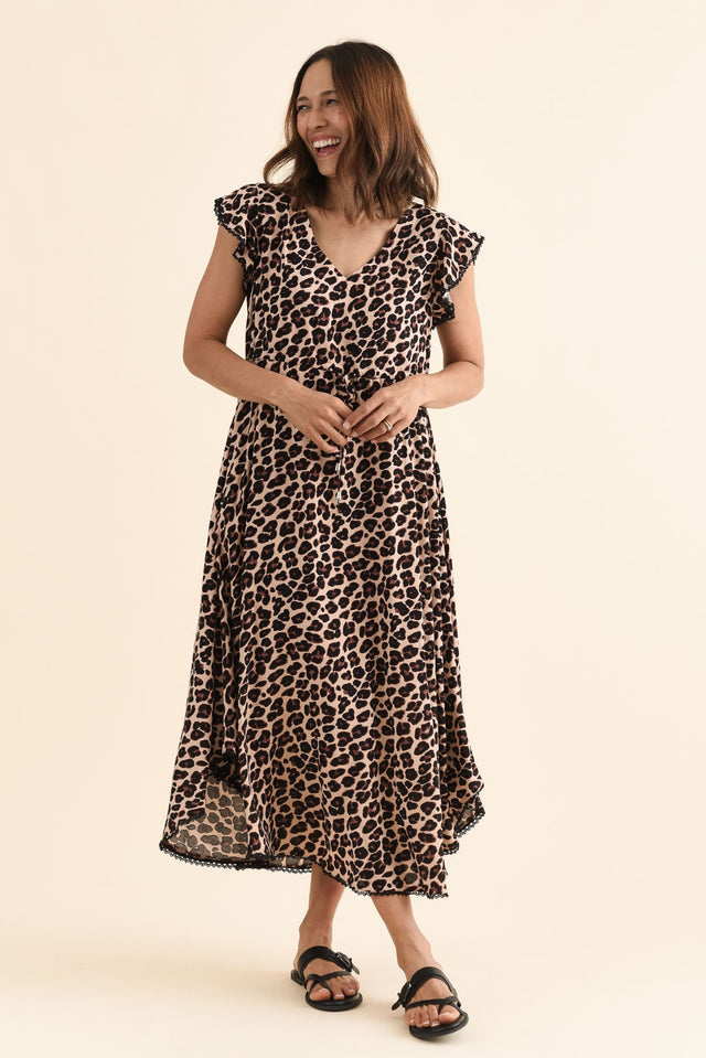 Libby Brown Leopard Midi Dress,Full Body,Brunette model,alt text|model:Cara image 8