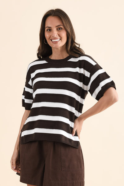 Libby Chocolate Stripe Cotton Top