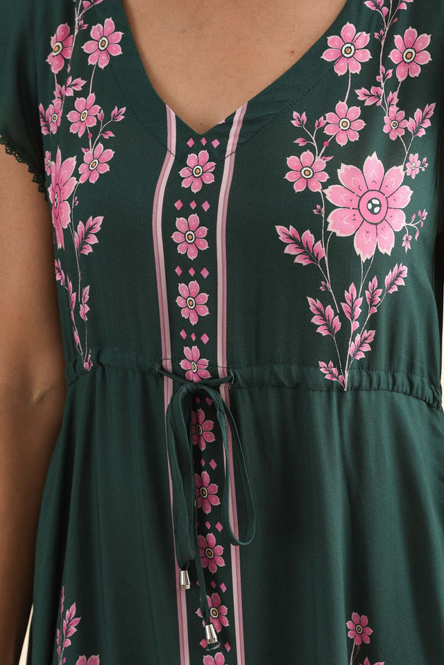 Libby Emerald Flower Midi Dress,Detail,Brunette model,alt text|model:Cara image 5