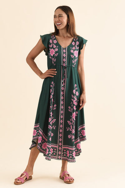 Libby Emerald Flower Midi Dress