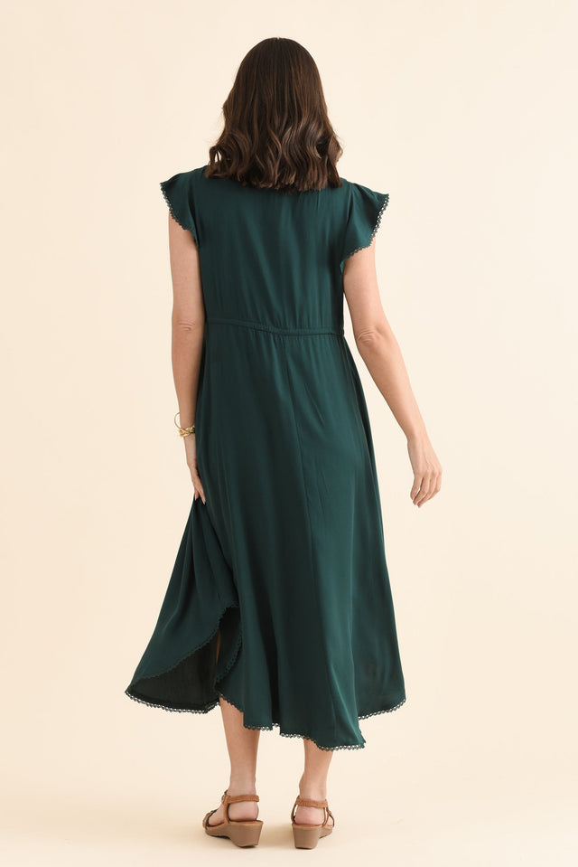 Libby Emerald Midi Dress,Back,Brunette model,alt text|model:MJ image 4