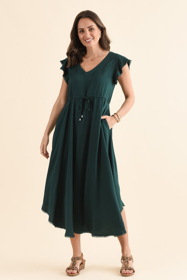 Libby Emerald Midi Dress,Full Body,Brunette model,alt text|model:MJ image 2