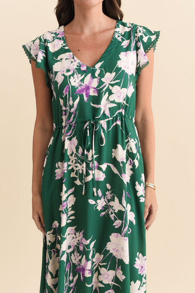 Libby Green Flower Midi Dress,Brunette model,alt text|model:MJ image 7