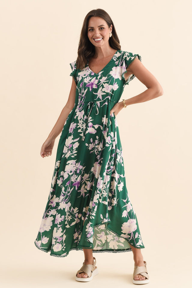 Libby Green Flower Midi Dress,Brunette model,alt text|model:MJ image 4