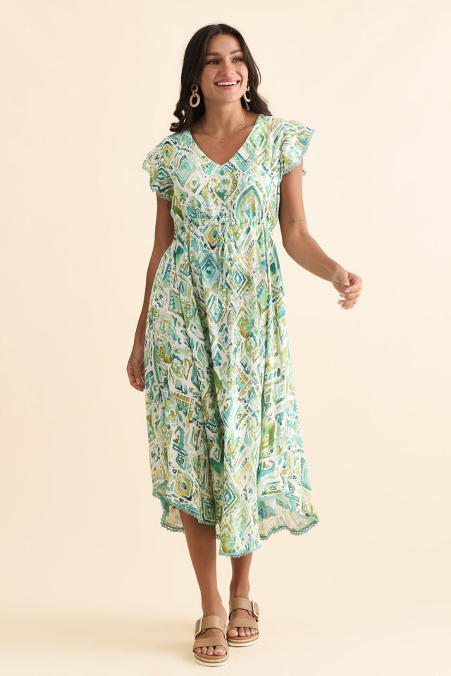 Libby Green Mosaic Midi Dress,Brunette model,alt text|model:Brontie image 3