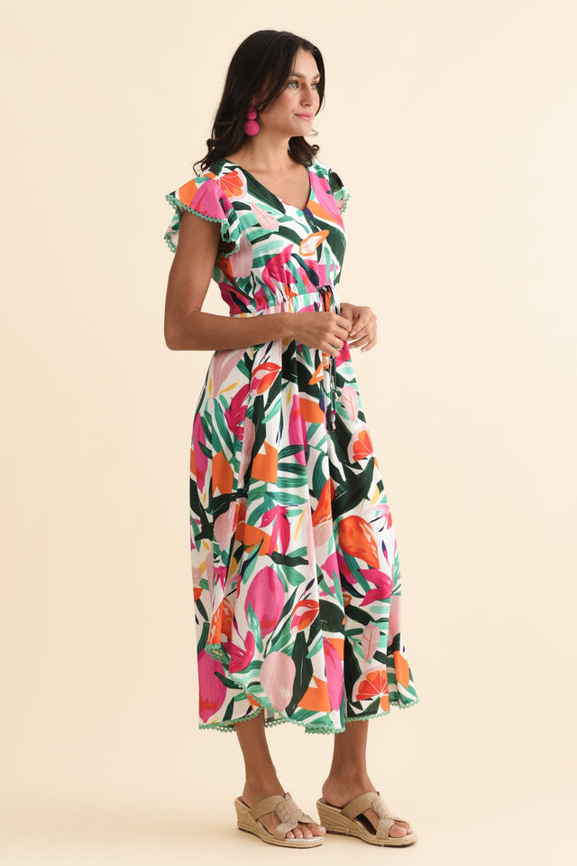 Libby Pink Flower Midi Dress,Brunette model,alt text|model:Brontie image 4