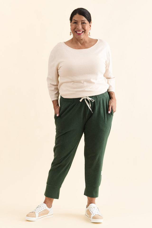Fundamental Brunch Dark Green Cotton Sweatpants,Full Body,Brunette model,alt text|model:Pilita image 6