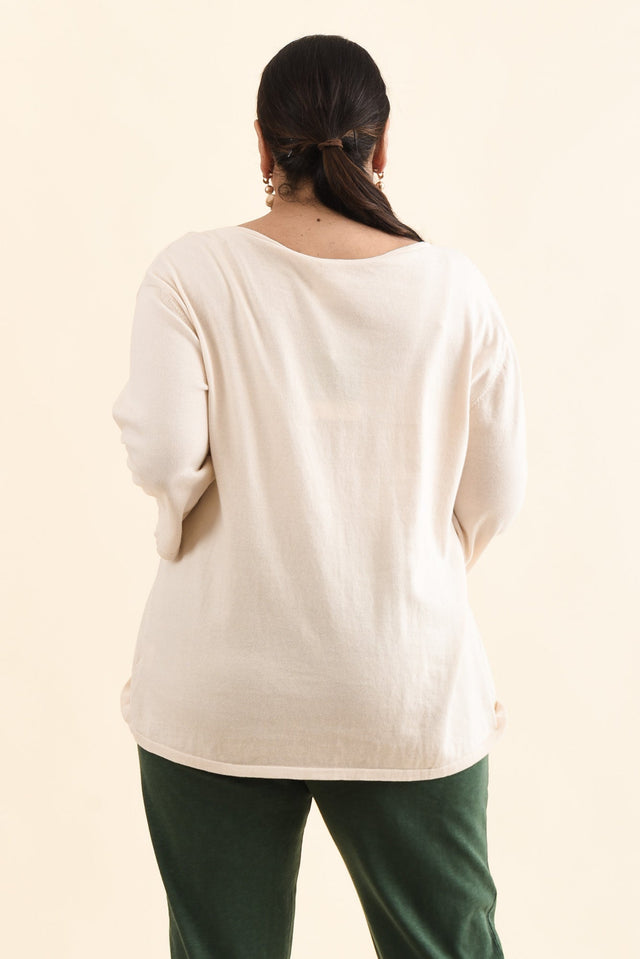 Liberty Beige Cotton Knit 3/4 Sleeve Top,Back,Brunette model,alt text|model:Pilita image 11