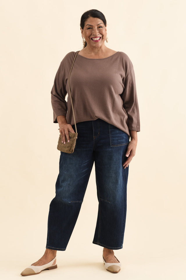 Liberty Chocolate Cotton Knit 3/4 Sleeve Top,Brunette model,alt text|model:Pilita image 8