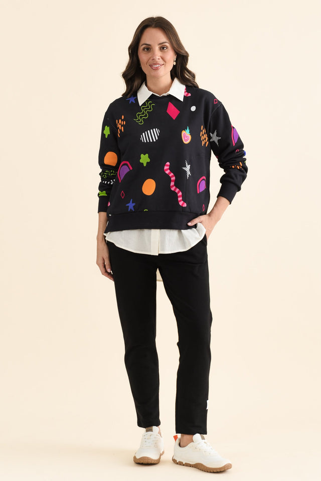 Licorice Galaxy Navy Cotton Sweatshirt,brunette model,Full Outfit,alt text|model:MJ