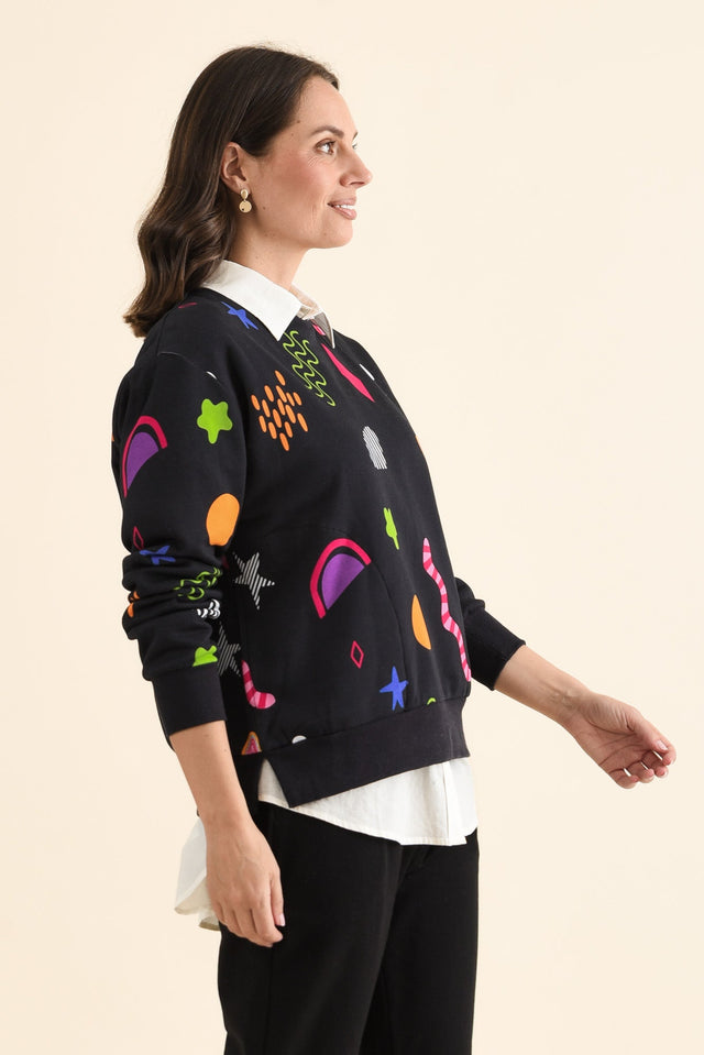 Licorice Galaxy Navy Cotton Sweatshirt,brunette model,Side of Outfit,alt text|model:MJ image 3