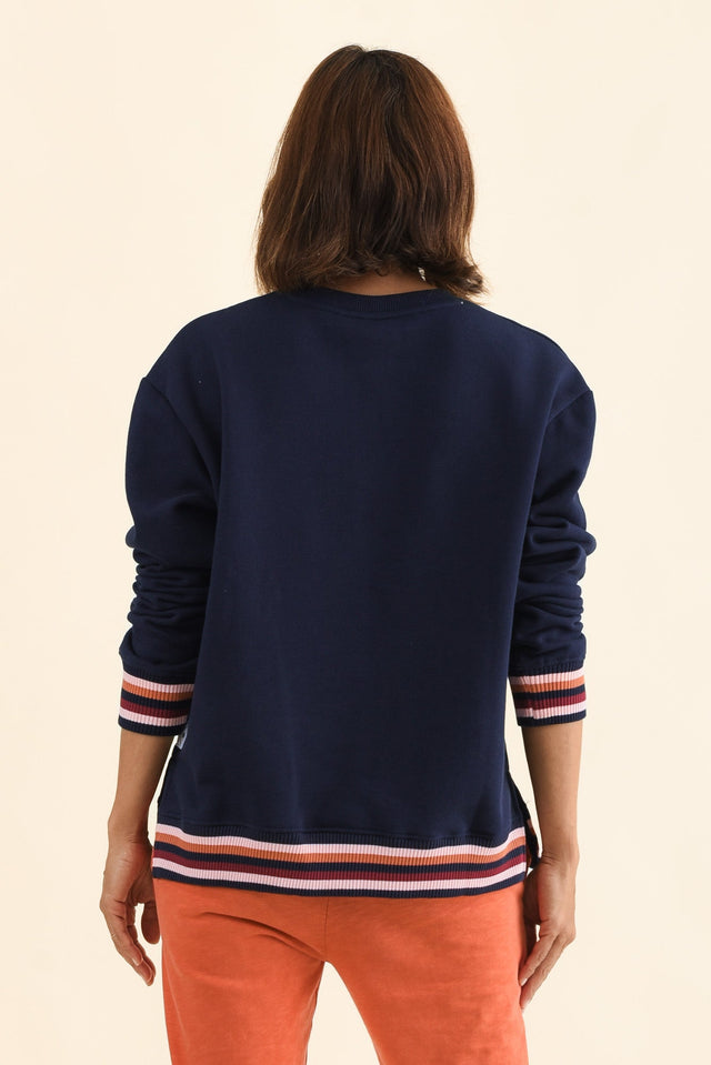 Lili Navy Fleece Trim Sweatshirt,Back,Brunette model,alt text|model:Cara image 6