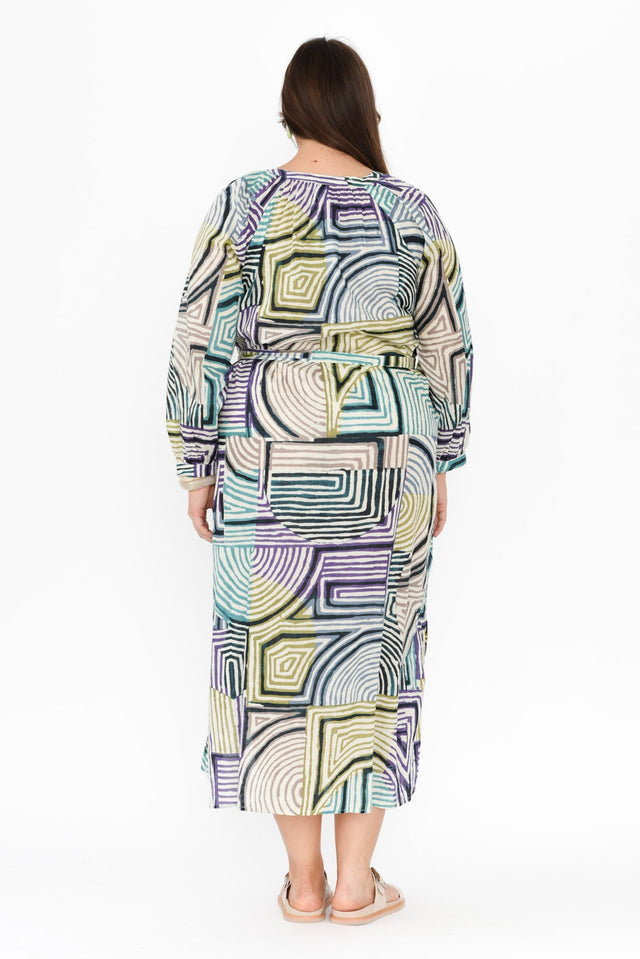 Liliana Green Ripple Cotton Kaftan,Brunette model,alt text|model:Gabby image 12
