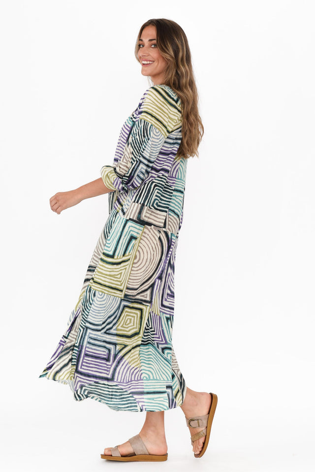 Liliana Green Ripple Cotton Kaftan,Brunette model,alt text|model:Johanna image 6