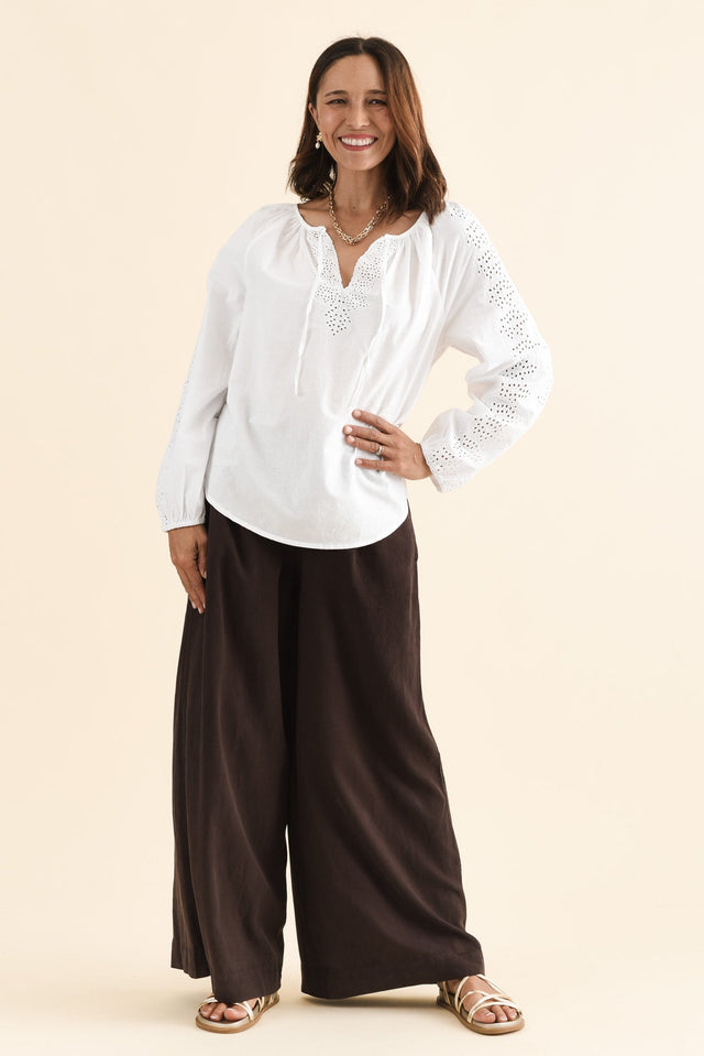 Liliana White Cotton Tie Top,Full Body,Brunette model,alt text|model:Cara image 6
